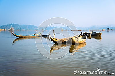 The wooden boats on lake Stock Photo