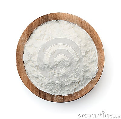 Wooden bowl of corn starch Stock Photo