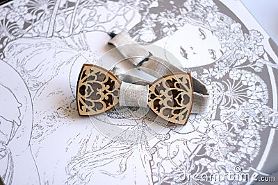 Wooden bowtie for men photo Stock Photo