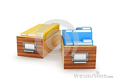 Wooden box with archived files and folders, isolated on white ba Cartoon Illustration