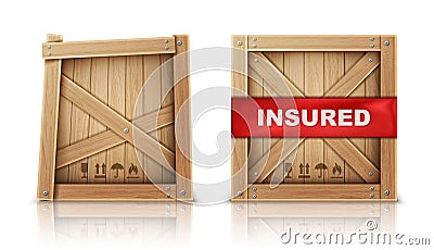 Wooden box, damaged and with insurance vector Vector Illustration