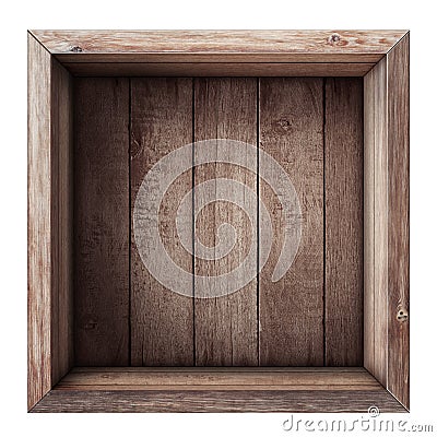 Wooden box or crate top view isolated Stock Photo