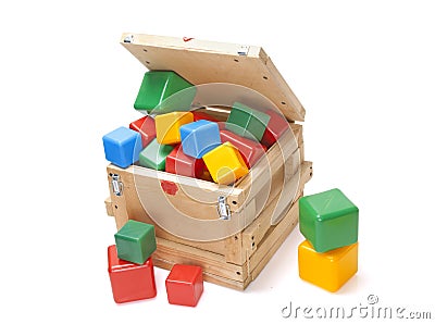 Wooden box with many blocks Stock Photo