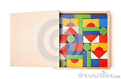 Wooden box with many blocks Stock Photo