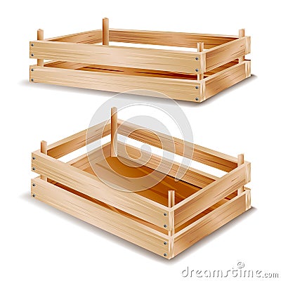Wooden Box Vector. Empty Wooden Crate. Empty Fruit Box. On White Background Illustration Vector Illustration