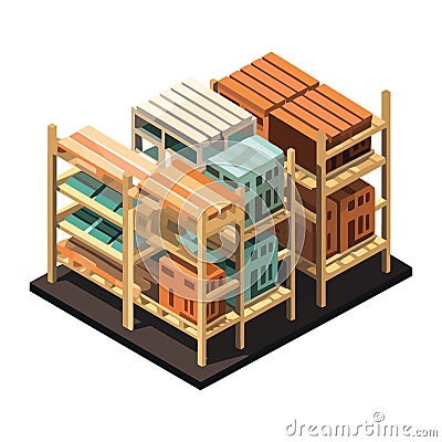 wooden boxes in stowage Vector Illustration