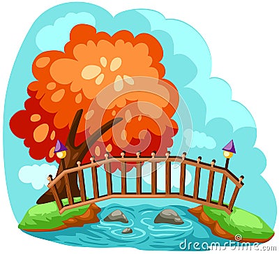 Wooden bridge Vector Illustration