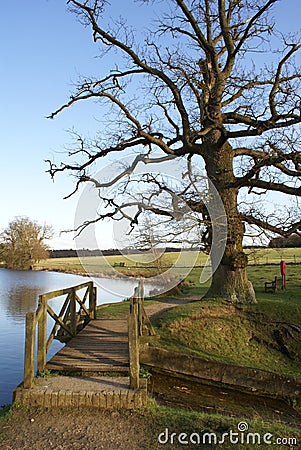 Wooden bridge in English landscape garden Stock Photo