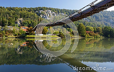 Wooden bridge in Essing - AltmÃ¼hltal, Bavaria Stock Photo