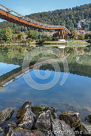 Wooden bridge in Essing - AltmÃ¼hltal, Bavaria Stock Photo