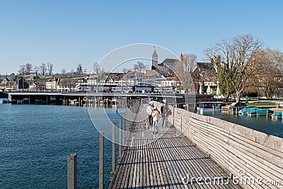 Wooden bridge from Hurden to Rapperswil Editorial Stock Photo