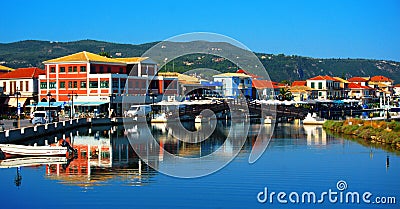 Wooden bridge in Lefkada Town. Greece Editorial Stock Photo