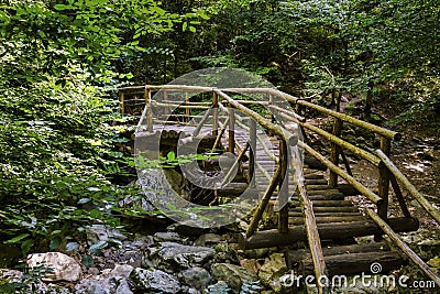 Wooden bridge over the Mladejka river in the Strandja national p Stock Photo