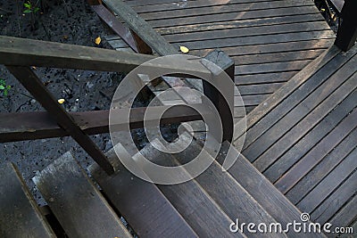 Wooden bridge and stairs deep in the mangrove forest Stock Photo