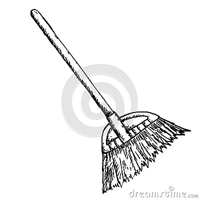 Wooden broom sketch, illustration Cartoon Illustration