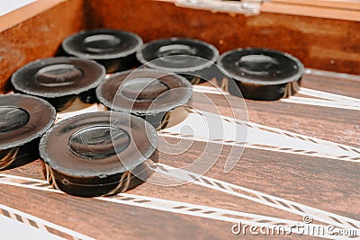 Wooden brown backgammon game Stock Photo