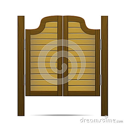 Wooden Brown Gate or Door in Saloon, Bar or Pub. Vector Vector Illustration