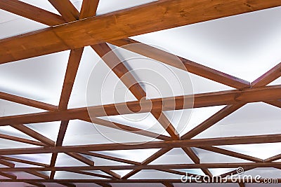 Wooden Brown Planks Element Object Detail Part Interior Ceiling in White Light Decoration Stock Photo