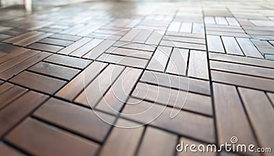 Wooden brown tiles lying on floor closeup Stock Photo