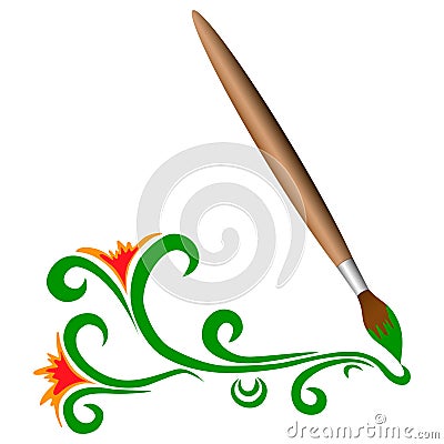 Wooden brush with green flowers Vector Illustration