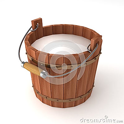 Wooden bucket with milk on white background Stock Photo