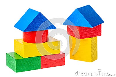 Wooden building blocks for kids isolated on white background Stock Photo