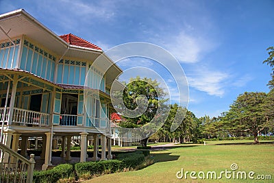 wooden building of Marukhathaiyawan Palace in Cha-Am Stock Photo