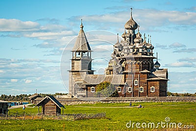 The wooden buildings of the ancient Russian architecture on the island Kizhi Stock Photo
