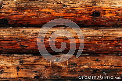 Wooden bungalow log cabin facade detail, texture of brown pine wood Stock Photo