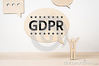 Wooden businessman icon with GDPR concept Stock Photo