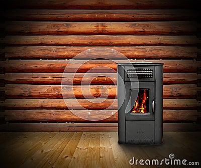 Wooden cabin interior background Stock Photo