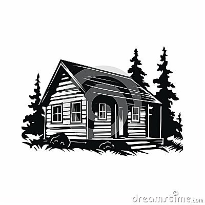 Soviet Realism Inspired Cabin Lodge Decal In Black And White Stock Photo