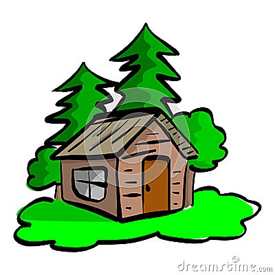 Wooden cabin in the woods vector illustration sketch hand drawn Vector Illustration