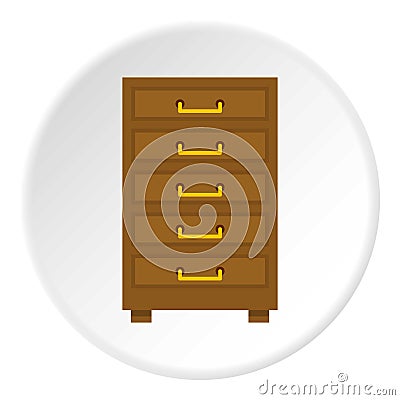 Wooden cabinet with drawers icon circle Vector Illustration