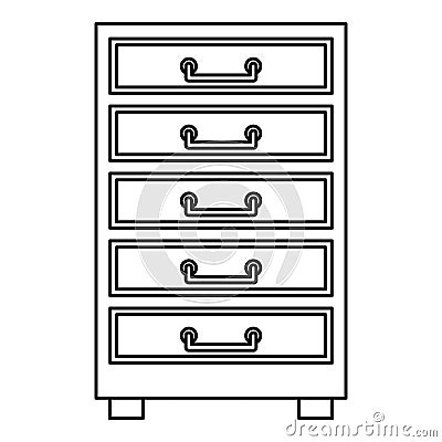 Wooden cabinet with drawers icon outline Vector Illustration