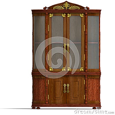 Wooden cabinet with glass of Louis XV. Stock Photo