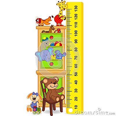 Wooden cabinet with toys measure the child growth Vector Illustration