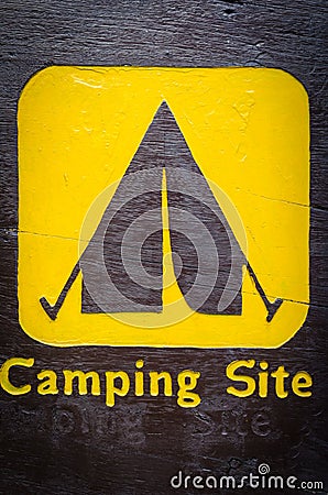 Wooden camp sign Stock Photo