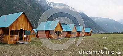 Wooden camping cabins Stock Photo
