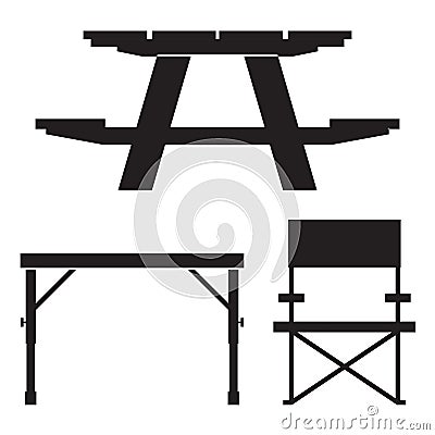 Camping and Picnic Table Icons Vector Illustration