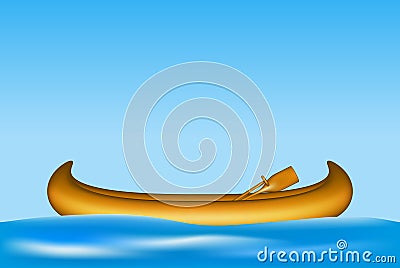 Wooden canoe with paddles floating on water Vector Illustration