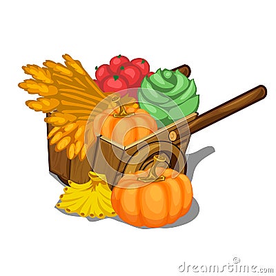 Wooden cart filled with ripe vegetables. Vector Vector Illustration