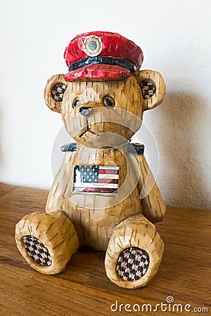 Wooden Carved US Soldier Bear Stock Photo