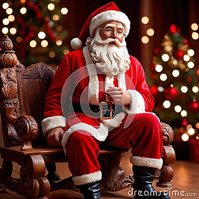 Wooden carving of santa claus, traditional christmas decoration, hand crafted figurine Stock Photo