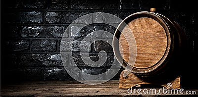 Wooden cask and bricks Stock Photo