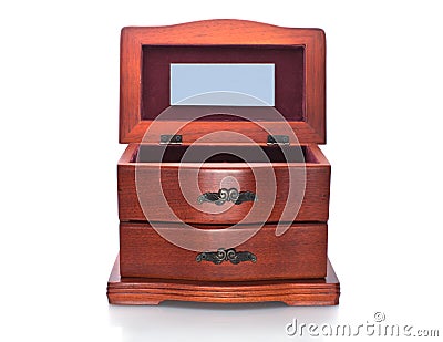Wooden casket for jewelry Stock Photo