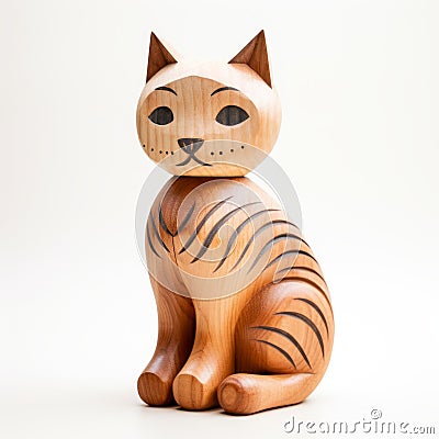 Handmade Wood Cat Figurine In Tyko Sallinen Style Stock Photo