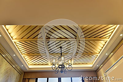 Wooden ceiling and lighting Stock Photo