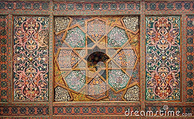 Wooden ceiling, oriental ornaments from Khiva Stock Photo