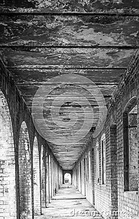 Wooden Ceiling over Line of Arched Doorways - Black and White - II Stock Photo